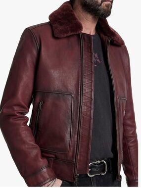 John Varvatos Mens Claremont Aviator JacketLeather Jacket Size 44